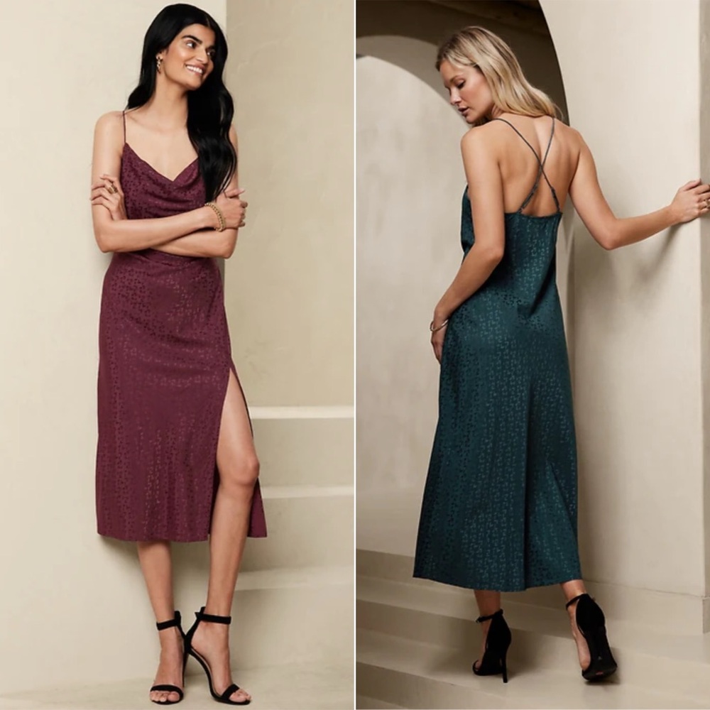 BANANA REPUBLIC JACQUARD SLIP DRESS SIZE XL NWT - Dark Cherry - Picture 11 of 11